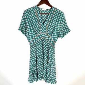 Sandro Green Geometric V-Neck Dress